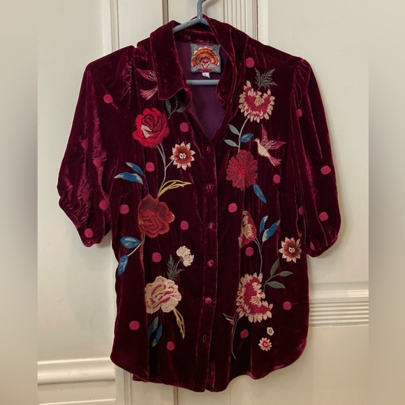 Johnny Was Tops - Johnny Was Burgundy Floral Embroidered Top
